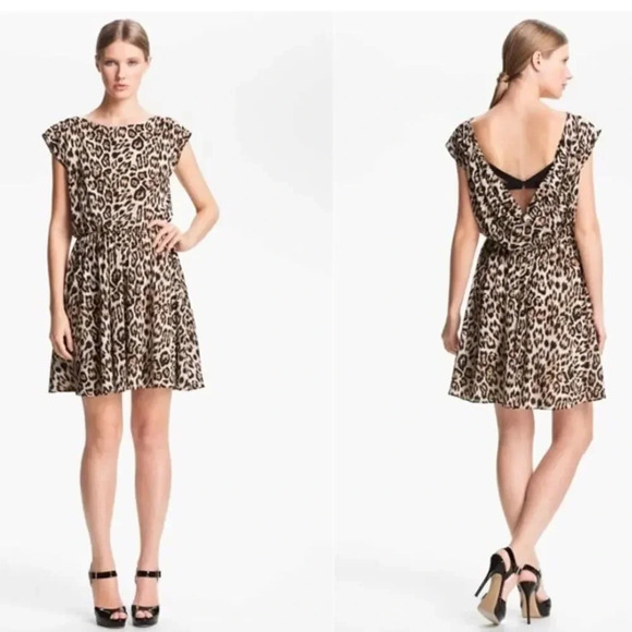 Alice + Olivia Leopard Print Open Back Mini Dress XS Blouson Party Cocktail - Picture 16 of 16